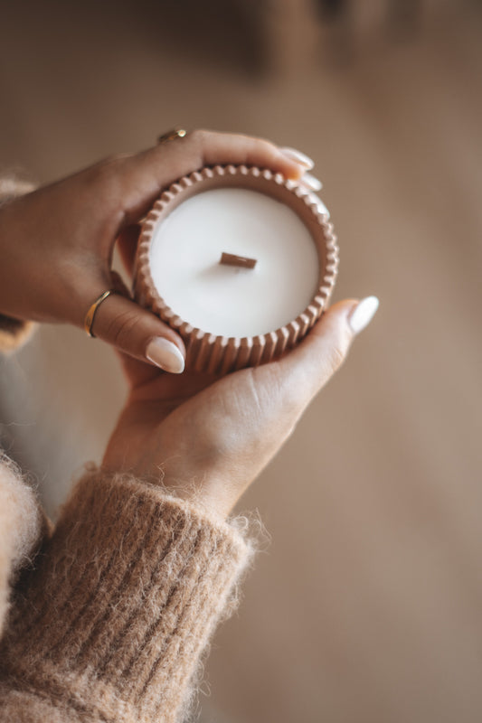 CANDLE IN STRIPPED JAR